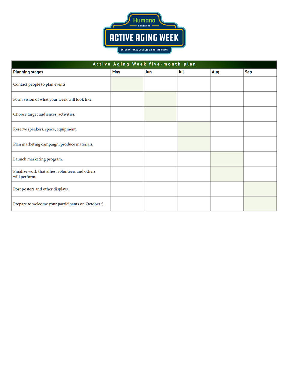 Active Aging Week Five Month Planning Guide