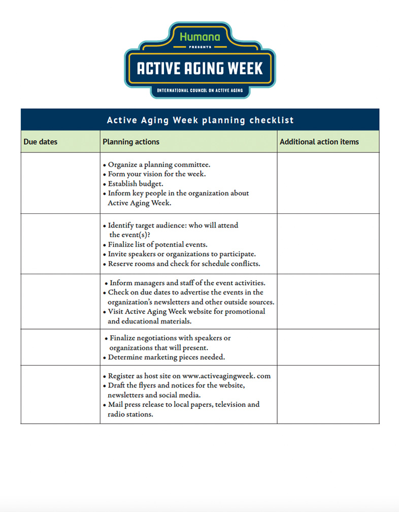 Active Aging Week planning checklist