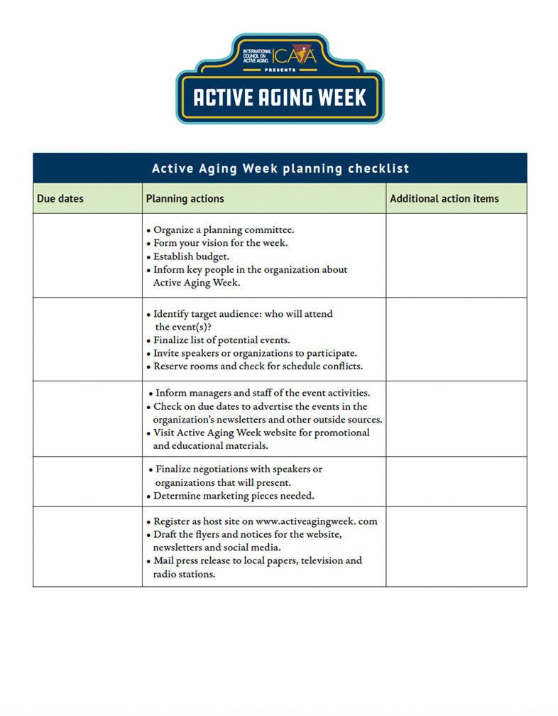 Active Aging Week planning checklist