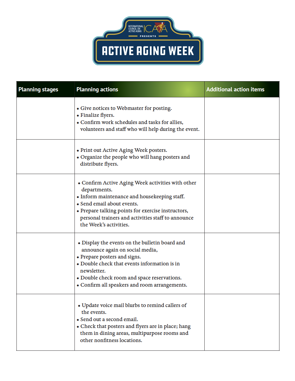 Active Aging Week planning checklist